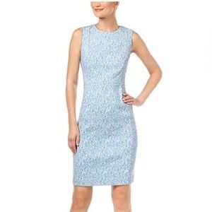Calvin Klein Sky Blue and White Patterned Sleeveless Midi Dress